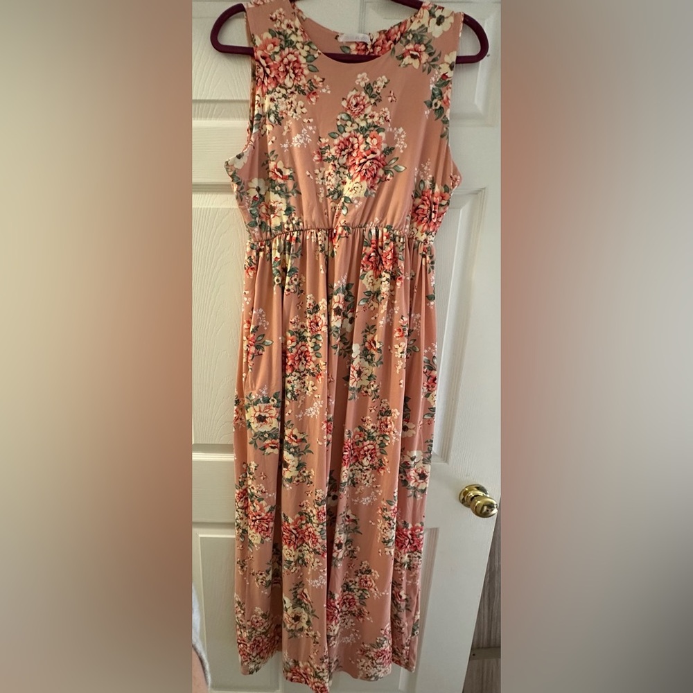 PinkBlush Maternity Pink Floral Tank Maxi Dress Sleeveless XL nearly new